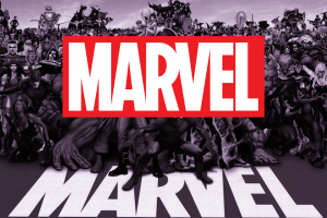 تحدي مشاهدة مارفل مع شعار Marvel وشخصيات الأبطال الخارقين